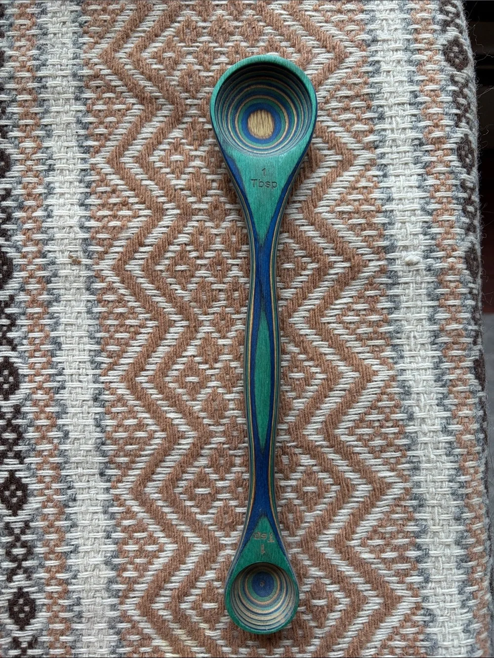 Green and Blue Double-Ended Wooden Measuring Spoon 1 TSP 1 TBSP